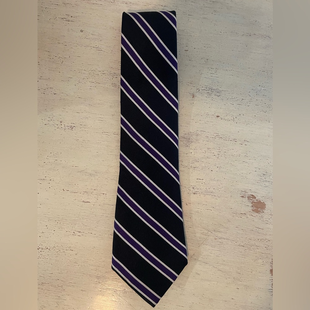 Polo Ralph‎ Lauren Hand Made in USA Finely Textured Woven Silk Striped Tie Black
